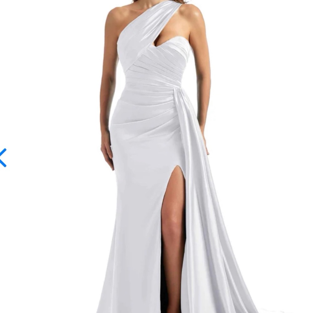 Sexy Side Split One Shoulder Mermaid Silky Satin Chic Long Bridesmaid Dress